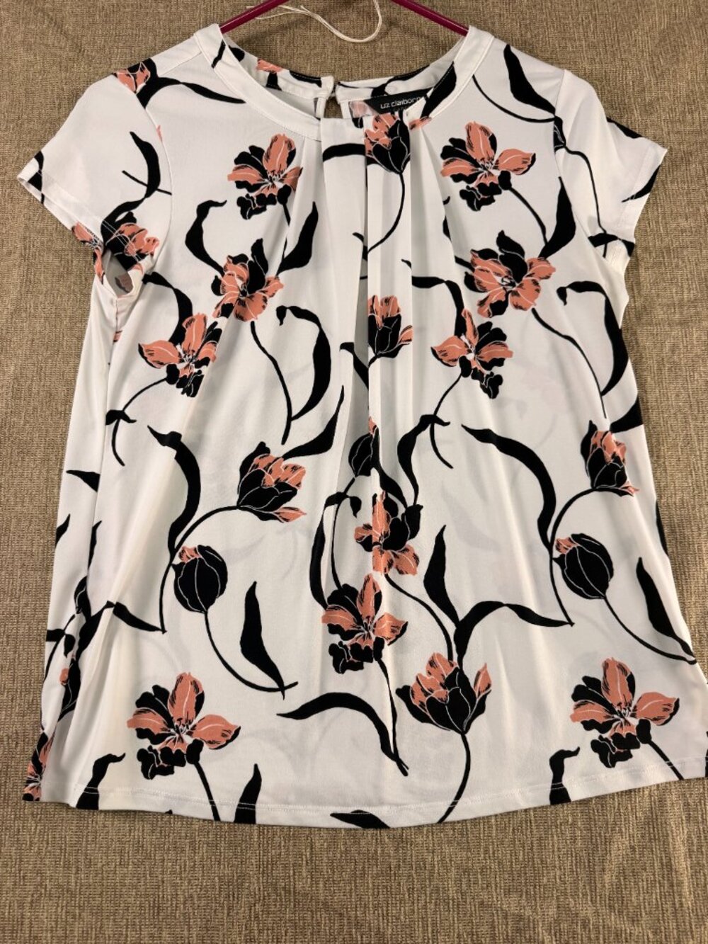 Liz Claiborne Floral Short Sleeve Pleated Blouse - Size S